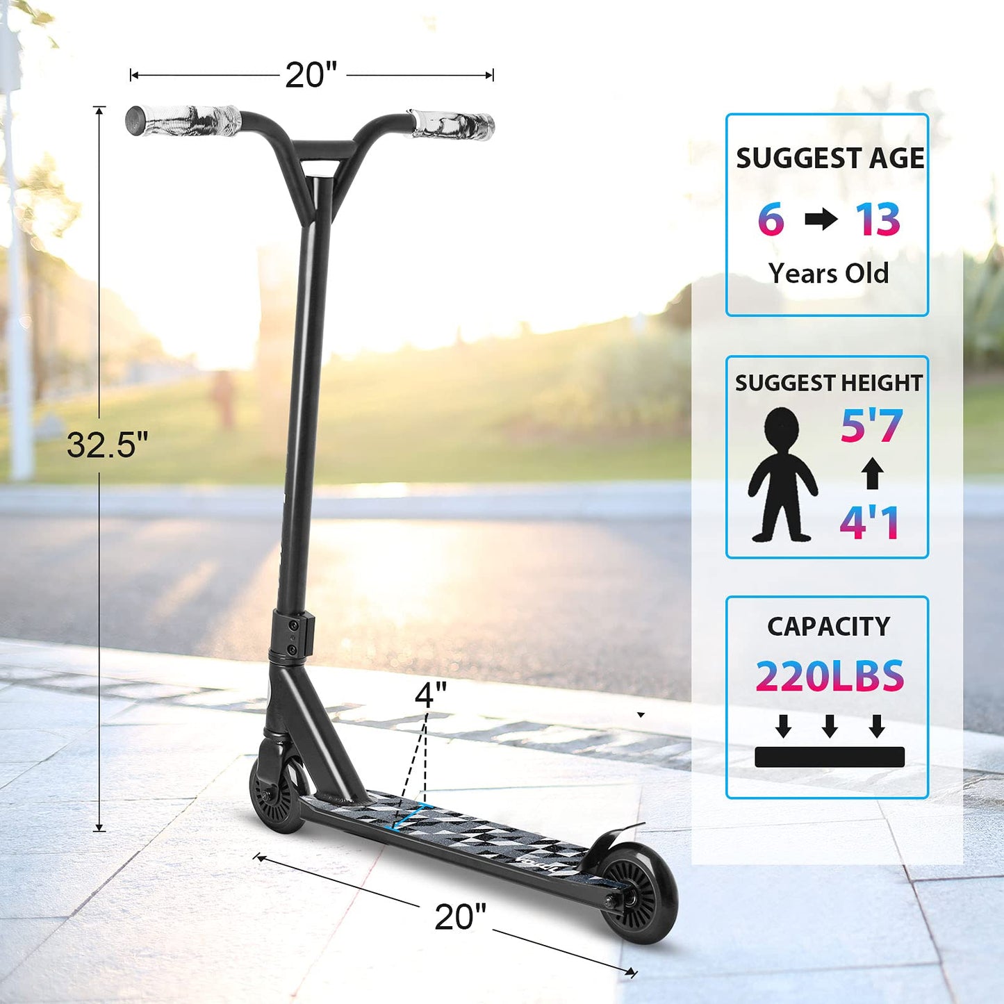 VOKUL Pro Trick Scooter for Kids 6 Years Up & Teens - Stylish Entry Level Stunt Freestyle Scooter with Stable Performance for Boys,Girls(New/Black)