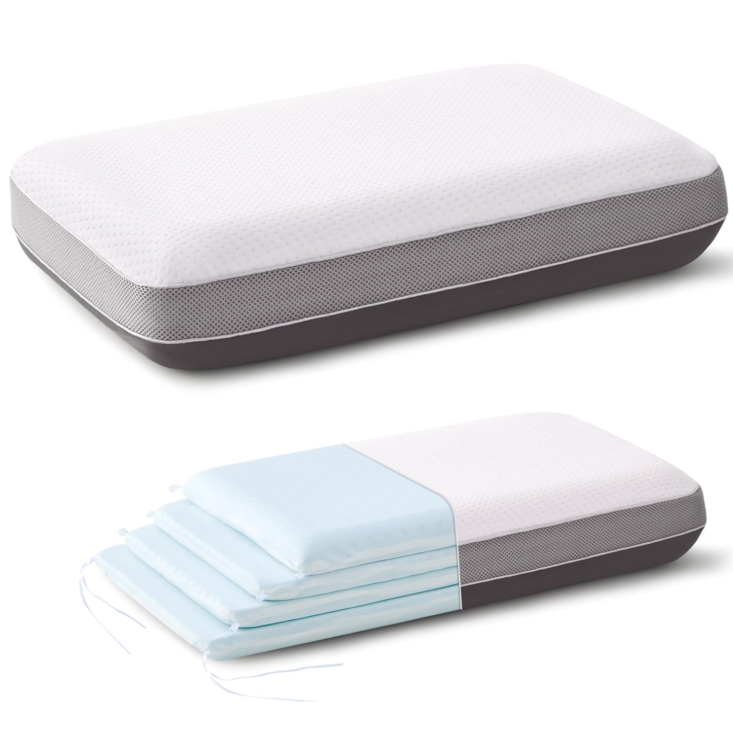 PAROLL Adjustable Pillow Ultra Thin Flat for Sleeping Memory Foam Layer Low Profile Slim Pillow for Stomach, Back, Side Sleepers