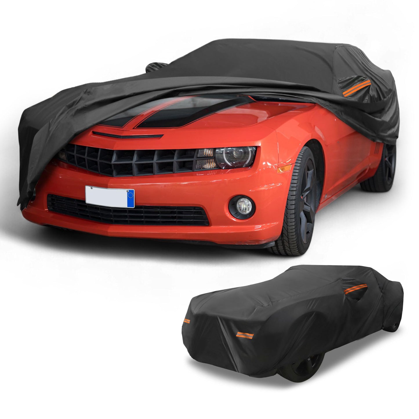 Partuto Car Cover Waterproof All Weather Sun Rain Protection Full Exterior Cover for Chevrolet Camaro Black with Left Side Zippers