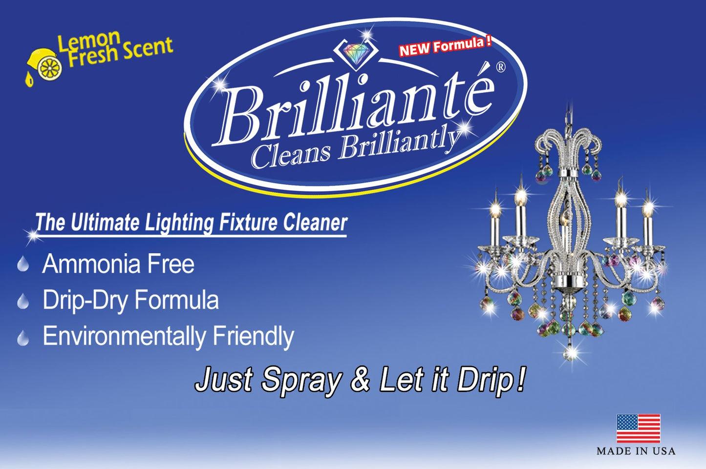 Brilliante Crystal Chandelier Cleaner Manual Sprayer 32oz Environmentally Safe, Ammonia-free, Drip-dry Formula, Made in USA