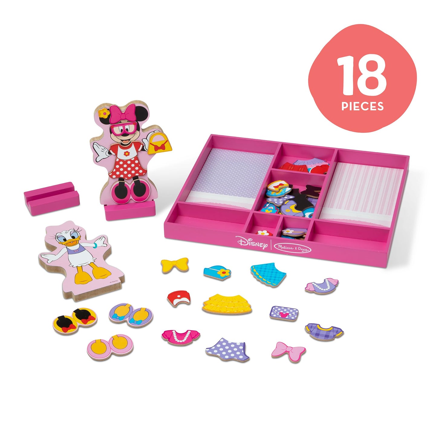 Melissa & Doug Disney Minnie Mouse and Daisy Duck Magnetic Dress-Up Wooden Doll Pretend Play Set (40+ pcs) Minnie Mouse Toys, Disney Dress Up Dolls for Preschoolers and Kids Ages 3+