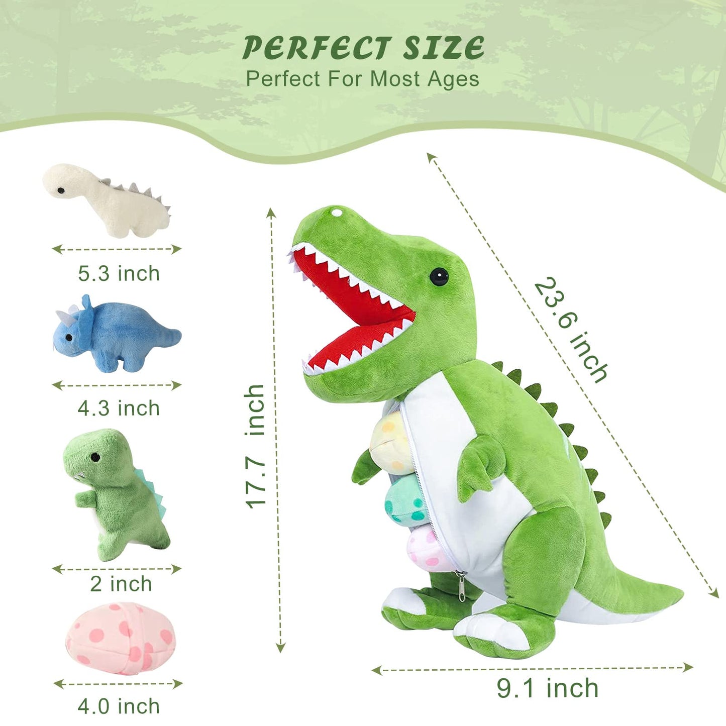 Cute Stuff Plush Dinosaur Stuffed Animal 23.6'' Mommy Stuffed Dinosaur with 3 Baby Dinosaur Plush Toys Soft Stuffed Animals Plush Gift for Children, Friends