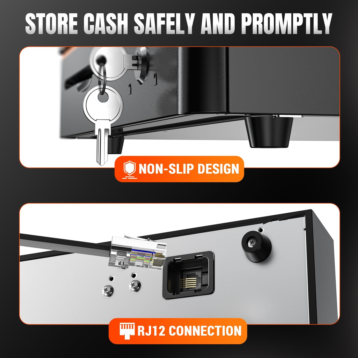 Tera 16" Auto Open Cash Register Drawer Insert Tray 5 Bill 8 Coin for Point of Sale (POS) System with Removable Cash Tray Media Slot 24V RJ12 Key-Lock (Round Corner) for Small Businesses Retail 405R