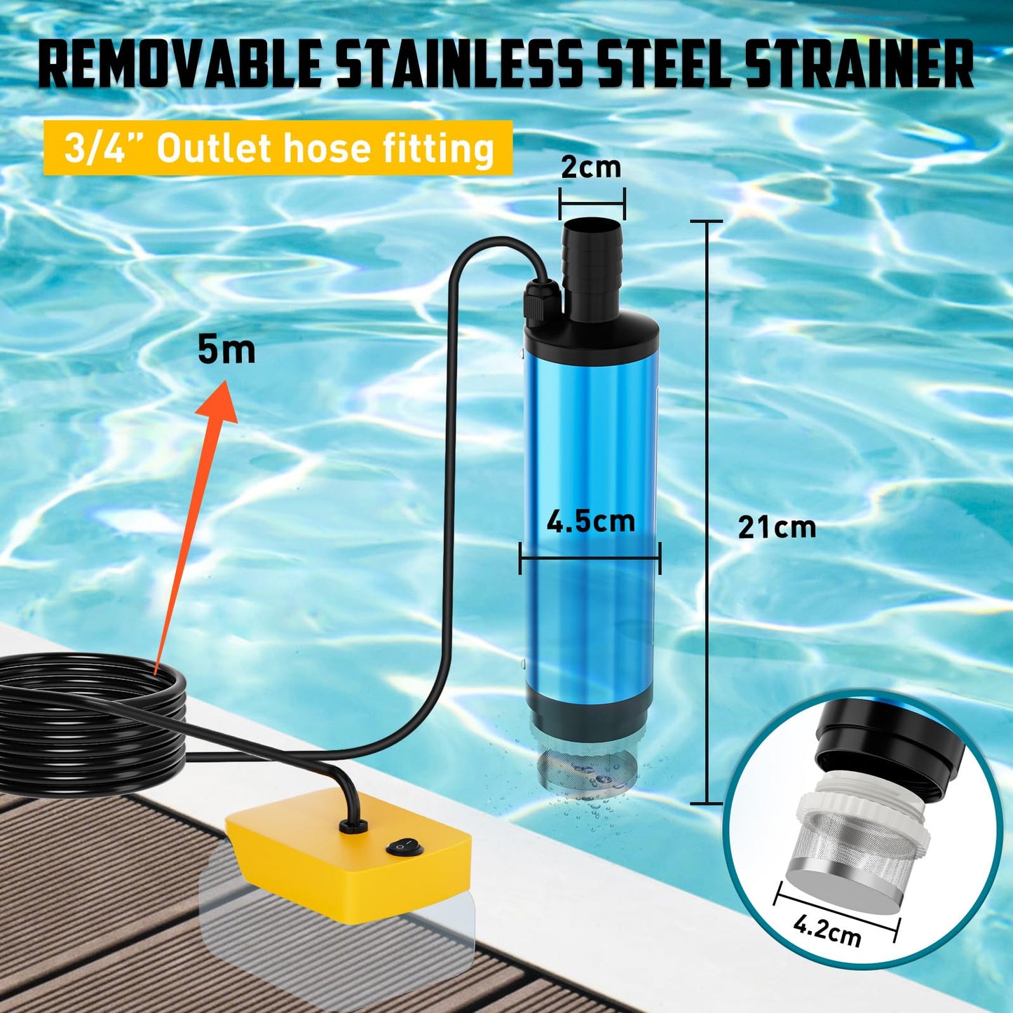 Uniqwamo Cordless Submersible Water Pump Compatible for Dewalt 20V Max Battery,400GPH Portable Transfer Water Pump for Camping Tub Garden RV Pond Draining Job Sites (No Battery)