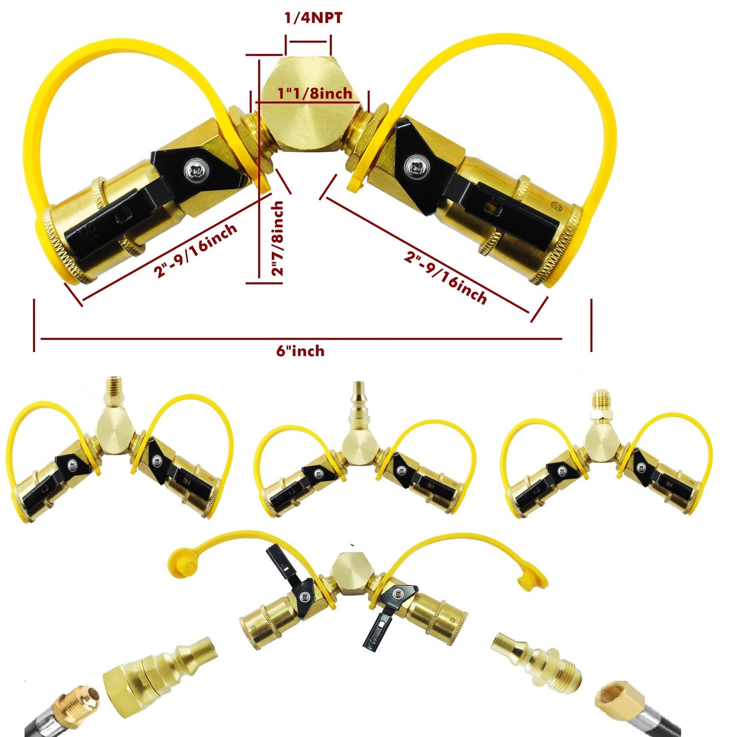 MCAMPAS 1/4" Propane Y Splitter Adapter Kit - 2-Way RV to Grill Quick Connect/Disconnect LP Gas Hose Fitting for Campers, Trailers & Outdoor Cooking Appliances