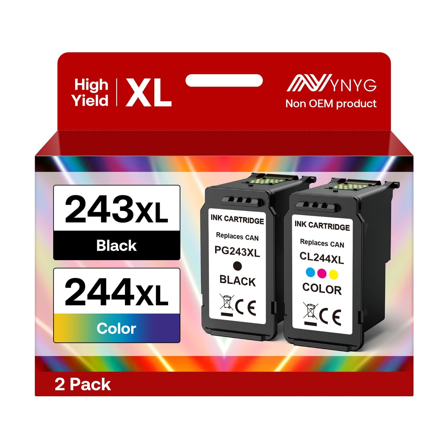 NYNYG 243 244 XL for Canon TS3420 Ink Cartridge Compatible for Canon Ink 245 246 XL PG-243 CL-244 XL for Pixma TS3420 TR4520 TR4522 TS3120 MX490 MX492 MG2520 Printers (Black, Tri-Color,2 Pack)