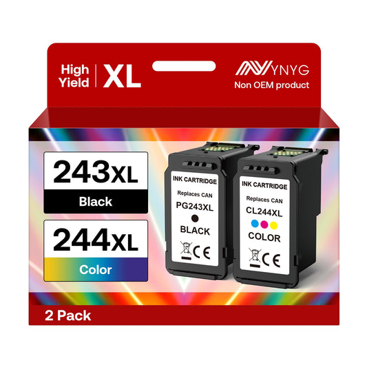 NYNYG 243 244 XL for Canon TS3420 Ink Cartridge Compatible for Canon Ink 245 246 XL PG-243 CL-244 XL for Pixma TS3420 TR4520 TR4522 TS3120 MX490 MX492 MG2520 Printers (Black, Tri-Color,2 Pack)
