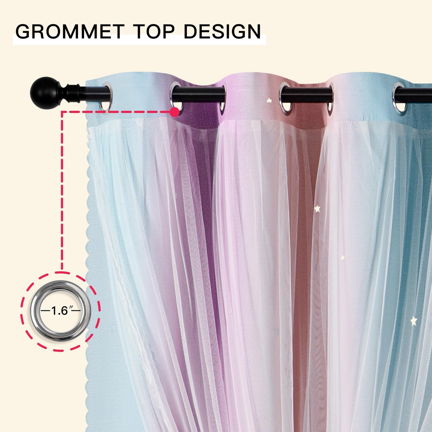 Best Baisite Curtains for Girls Bedroom 2 Panels Kids Blackout Curtains Nursery Princess Room Decor Star Rainbow Curtain for Daughter Window Grommet Rideaux Unicorn Wall Decal(PinkBluePurple,34"x63")