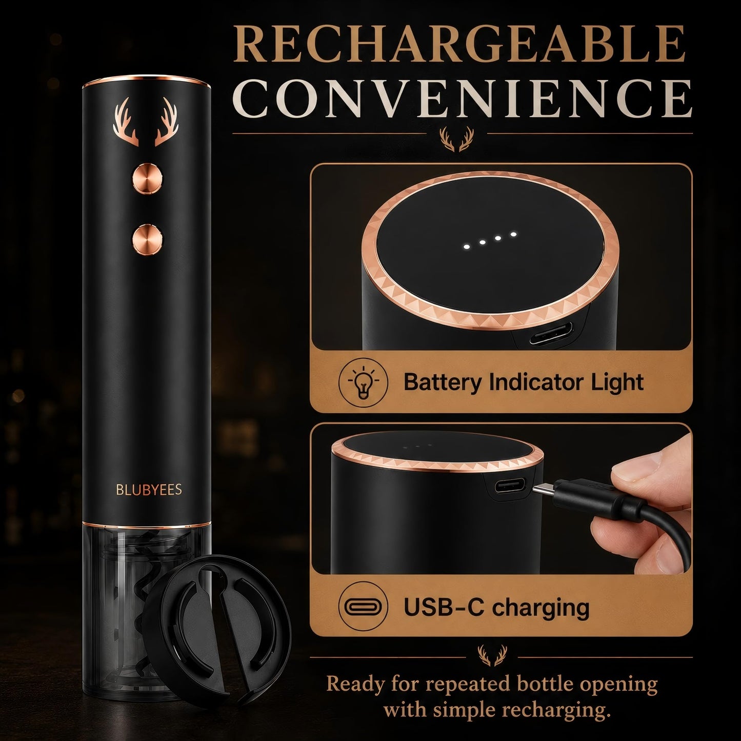 4-in-1 Electric Wine Opener Set – Rechargeable Automatic Corkscrew, Foil Cutter, Aerator & Vacuum Stopper, Wine Accessories Gift Set for Dad, Father’s Day Gifts for Men, Husband, Wine Lovers