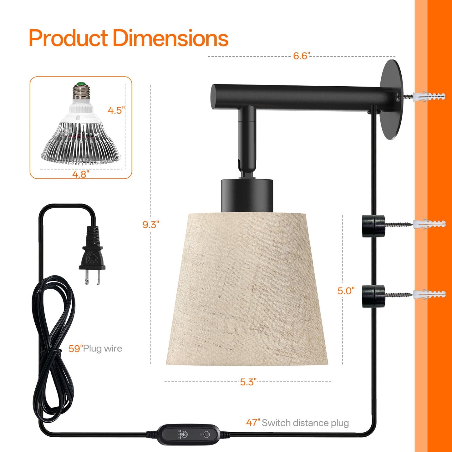 Bstrip Hanging Grow Lights for Indoor Plants, 25W Full Spectrum, 4H/9H/14H Timer, 3000K Wall-Mounted Decorative Plant Light with 9.8FT Power Cord, Ideal for Tall Plants, Flowers and Potted Trees