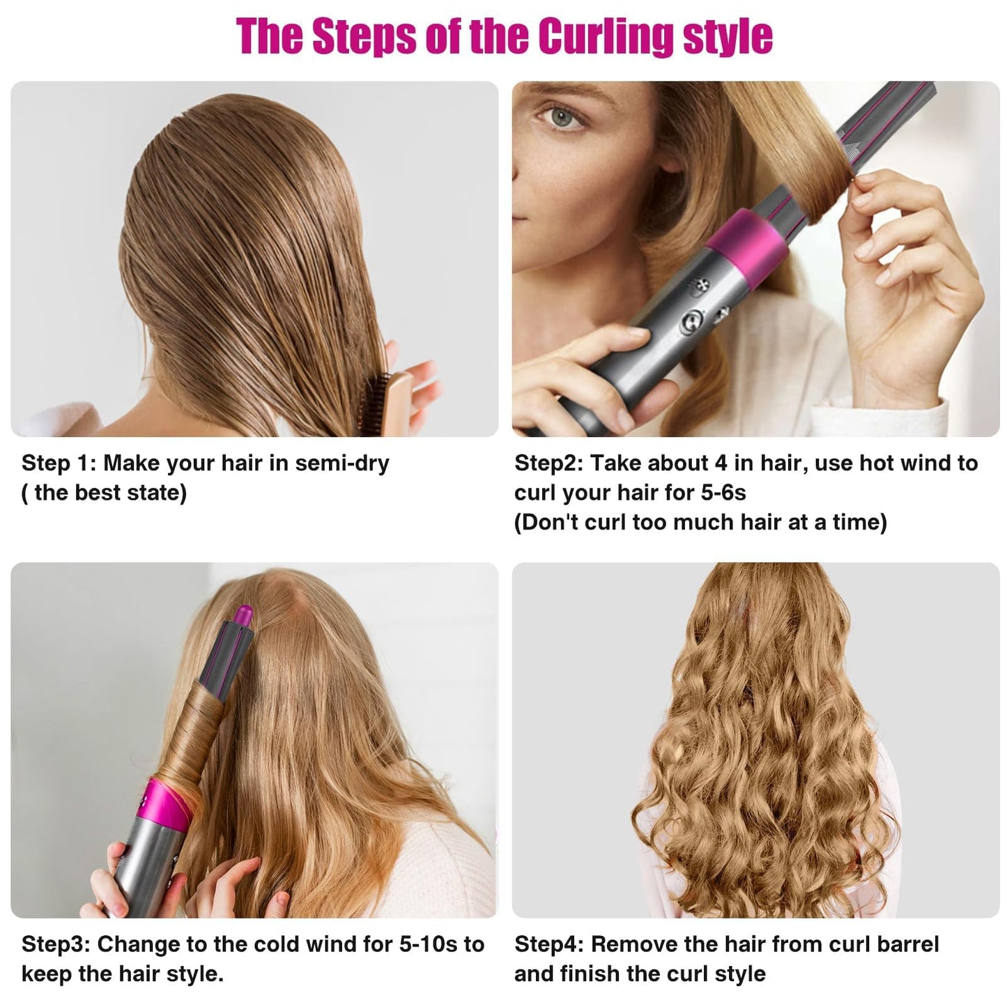 5 In 1 Hair Tool for Dyson Supersonic Hair Dryer Curling Attachment Automatic Curling Suit, Accessories for Multiple Hair Styles