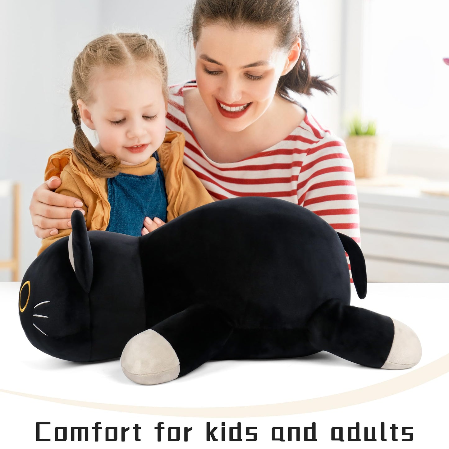 24" Black Cat Plush Weighted Stuffed Animals, 4.2lbs Weighted Black Cat Pillow Giant Cat Stuffed Animal Cuddle Plushies Gift for Kids Adults