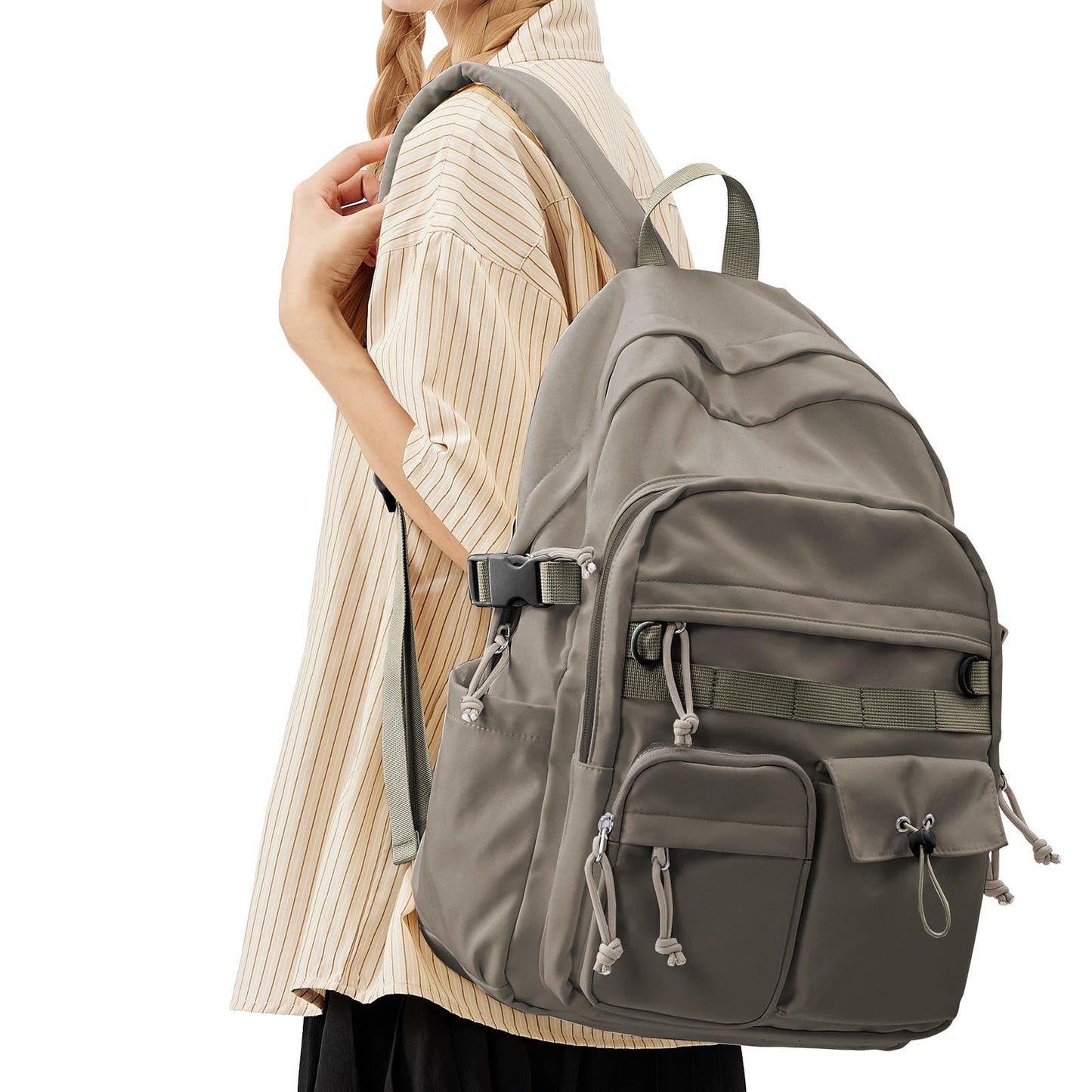Lightweight Backpack for Women Casual Backpack College High School Bookbag Water Resistant Laptop Bag for Men Travel Daypack for Sports Work C6-Grey Brown