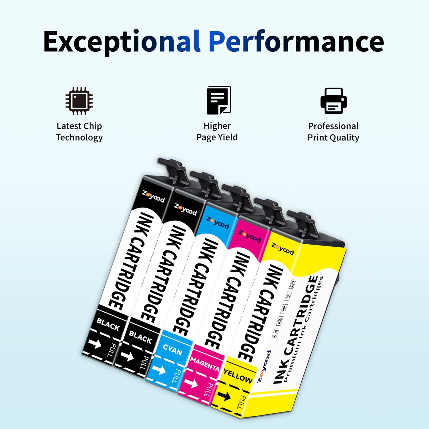 Zoyood Remanufactured Ink Cartridge Replacement for Epson 702 702XL T702 T702XL Ink Cartridges Compatible with Workforce Pro WF-3720 WF-3730 Printer (2 Black, Cyan, Magenta, Yellow, 5 Pack)