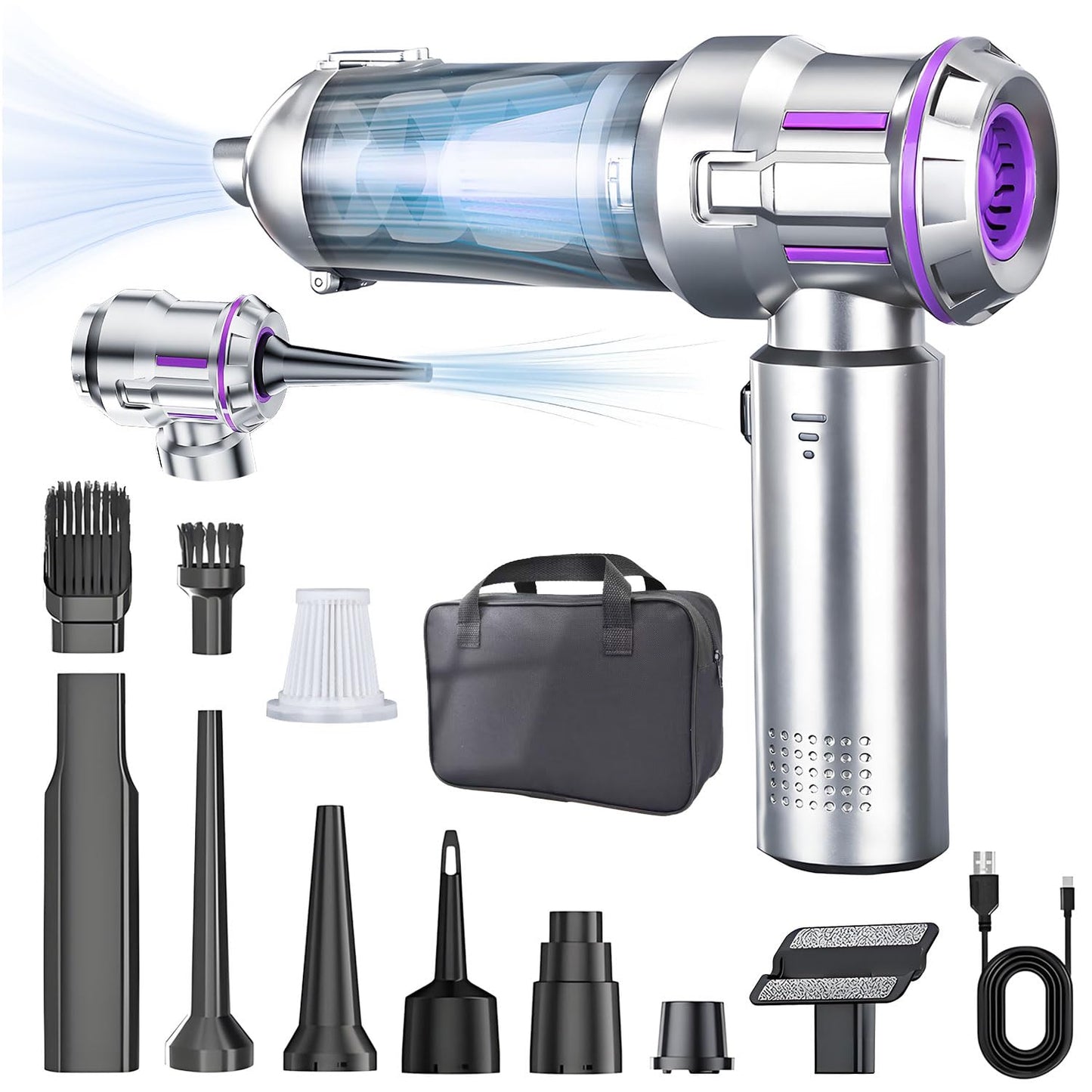 Car Vacuum Cleaner, 22000Pa Powerful Suction Handheld Vacuum Cordless with Brushless Motor, 11-in-1 Portable Hand Held Vacuum Rechargeable Air Duster/Blower/Pump for Pet Hair Removal, Car, Home