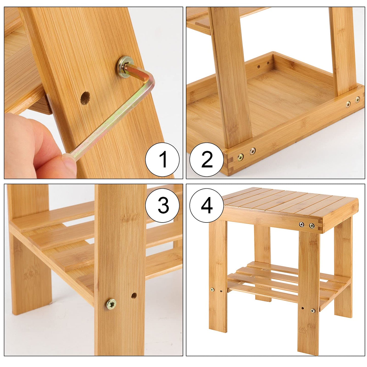 HOIGON 2 Pack 13 Inches Bamboo Step Stool with Storage Shelf, Wooden Foot Stool for Home Garden Bathroom, Heavy Duty Stepping Stool for Adults with Non-Slip Pads, Natural Bamboo, Tabouret Marche Pied