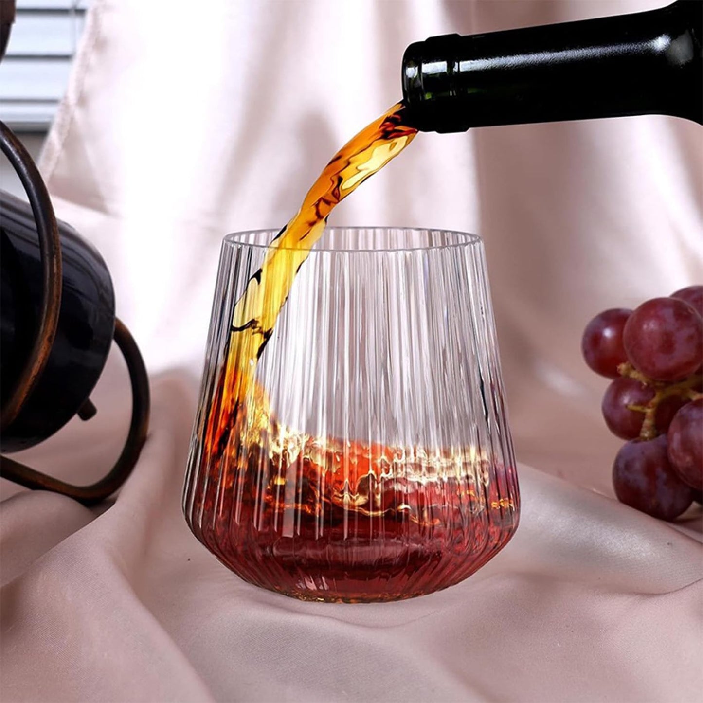 40 Pack Plastic Ribbed Wine Glasses 14oz Origami Style Disposable Wine Cups Unbreakable Clear Plastic Cocktail Glasses Disposable & Reusable for Champagne, Dessert, Catering, Weddings