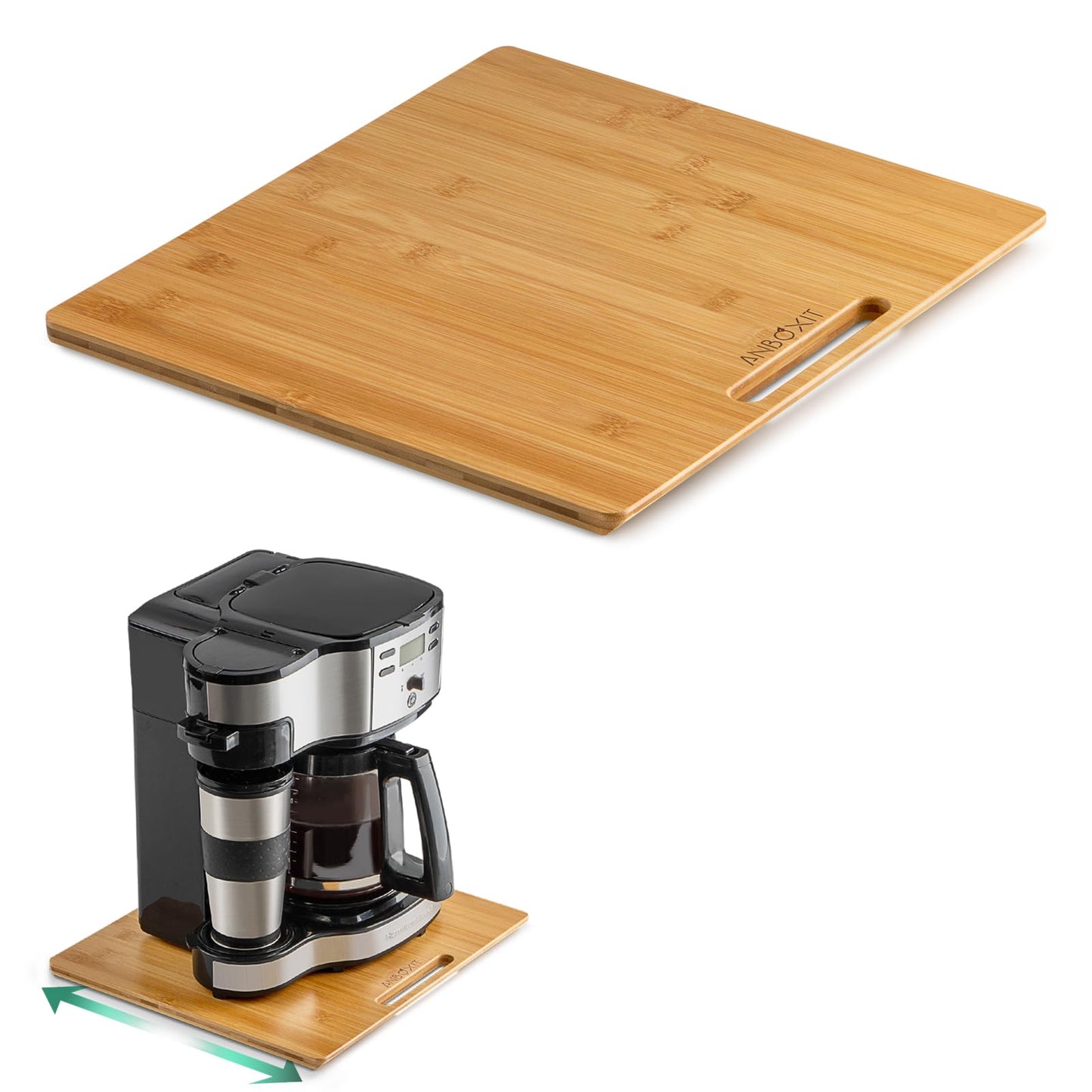 ANBOXIT Appliance Sliding Tray for Coffee Maker, Bamboo Small Appliance Slider for Countertop, Kitchen Pull Out Tray for Coffee Maker, with Rubber Wheels, Wide - Medium (13"D x 14"W)