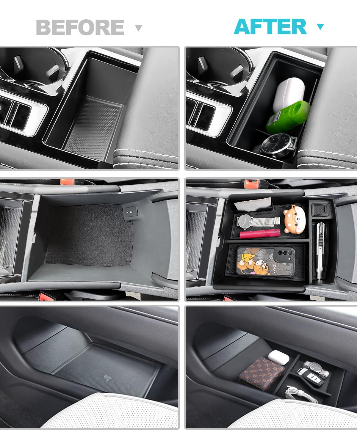 CDEFG 3PCS for 2024 2025 2026 VW Atlas Center Console Organizer, for 2024 2025 2026 Volkswagen Atlas Accessories Middle Console Armrest Storage Box