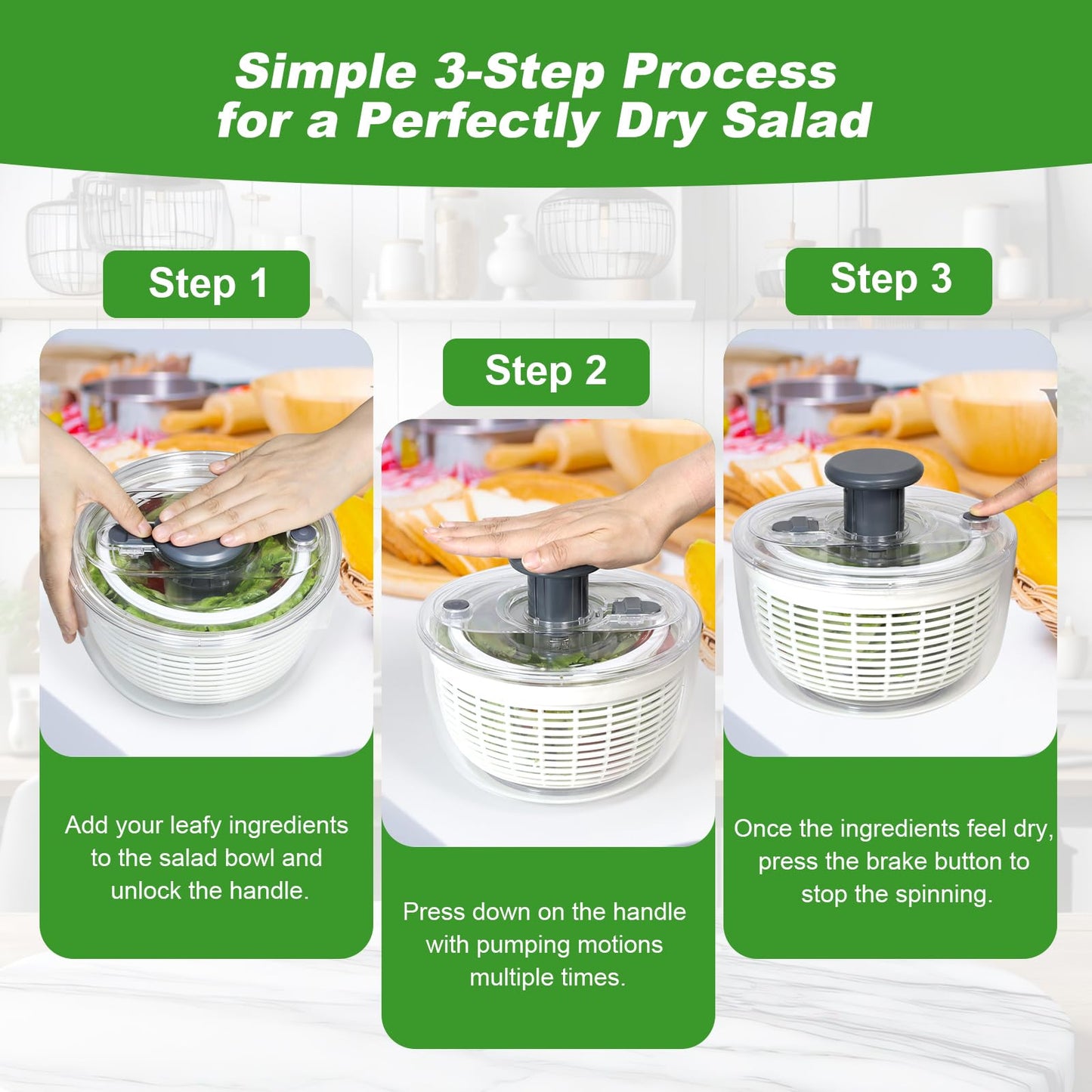 Salad Spinner - 6 Litre Non-Slip Vegetable & Fruit Washer/Dryer for Households, Easy-Clean Kitchen Gadget for Greens, Herbs & Vegetables