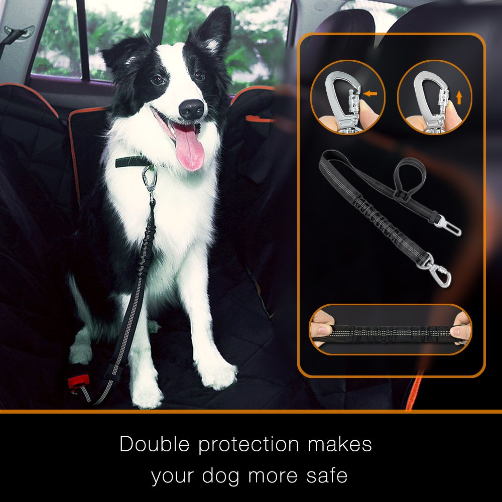 iBuddy Dog Seat Cover for Backseat of Cars/Trucks/SUV, Waterproof Dog Hammock for Back Seat with Mess Window,Side Flap and Dog Seat Belt Pet Seat Cover (54 inch W 58 inch L, Black)