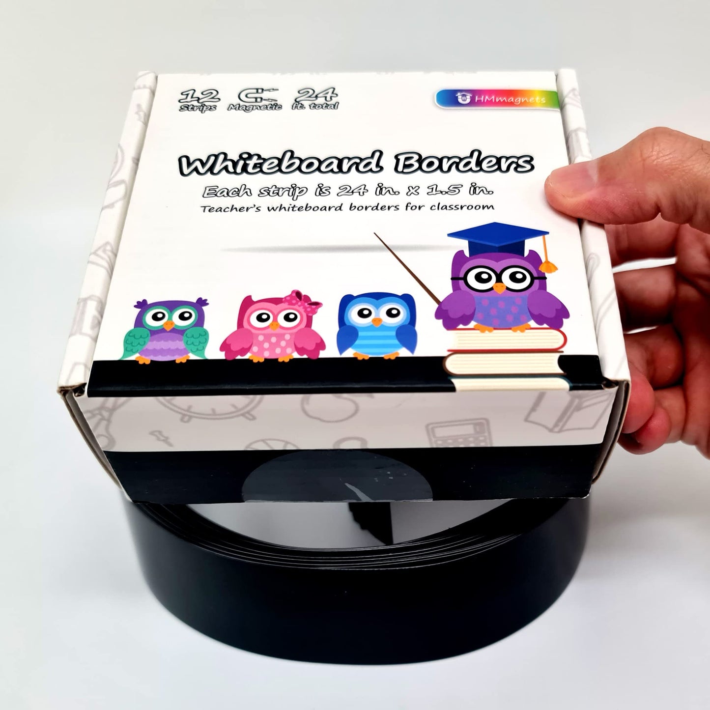 Strong & Wide Magnetic Borders for Classroom Whiteboard - Visible Magnetic Strips for Teachers (4 Designs Available) | Straight Plain - Black | 12 Strips of 1.5X24 Inch - 24 Feet Total