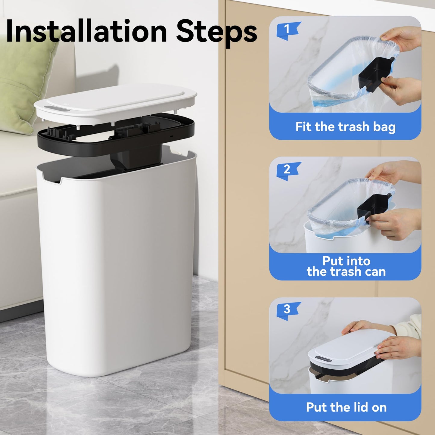 FRESHLIX 5 Gallon Motion Sensor Bathroom Automatic Trash Can with Lid (5 Gallon White)