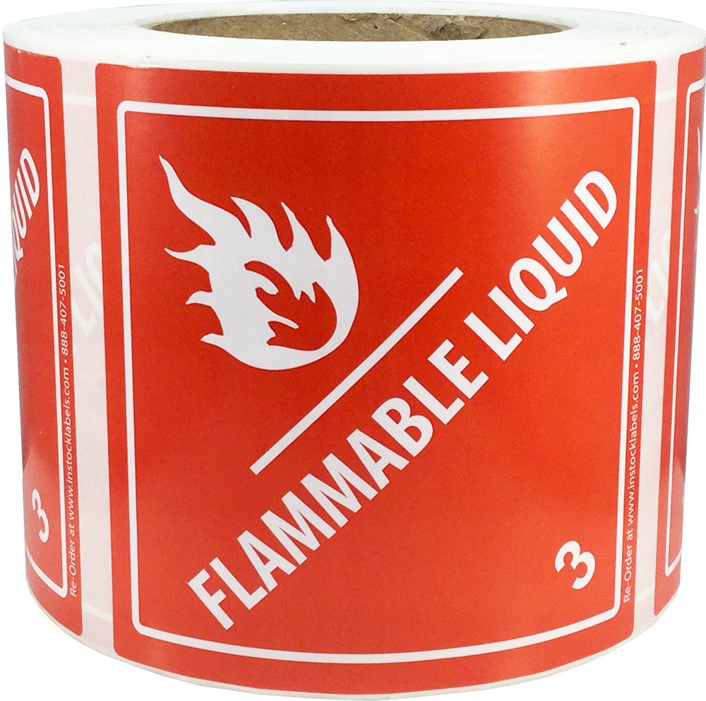 Hazard Class 3 D.O.T. Flammable Liquid Labels | 102 mm 4 x 4" Inch | 500 Pack
