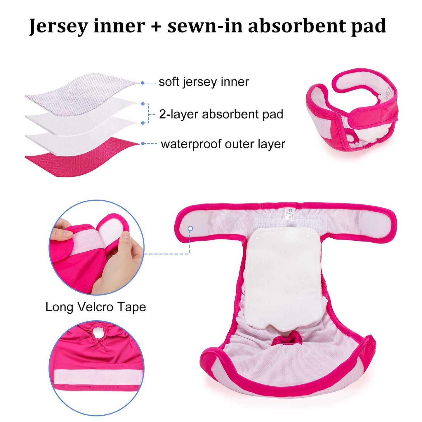 Luxja Reusable Female Dog Diapers with Detachable Diaper Pads (Pack of 4), Washable Dog Wraps Hygiene Nappies for Female Dog,(Gray + Green + Purple + Rose Red), L2