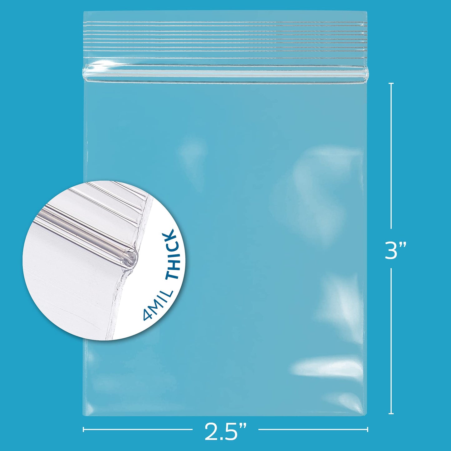 2.5 x 3 inches, 4Mil Clear Reclosable Zip Bags, Case of 1,000 - GPI Brand
