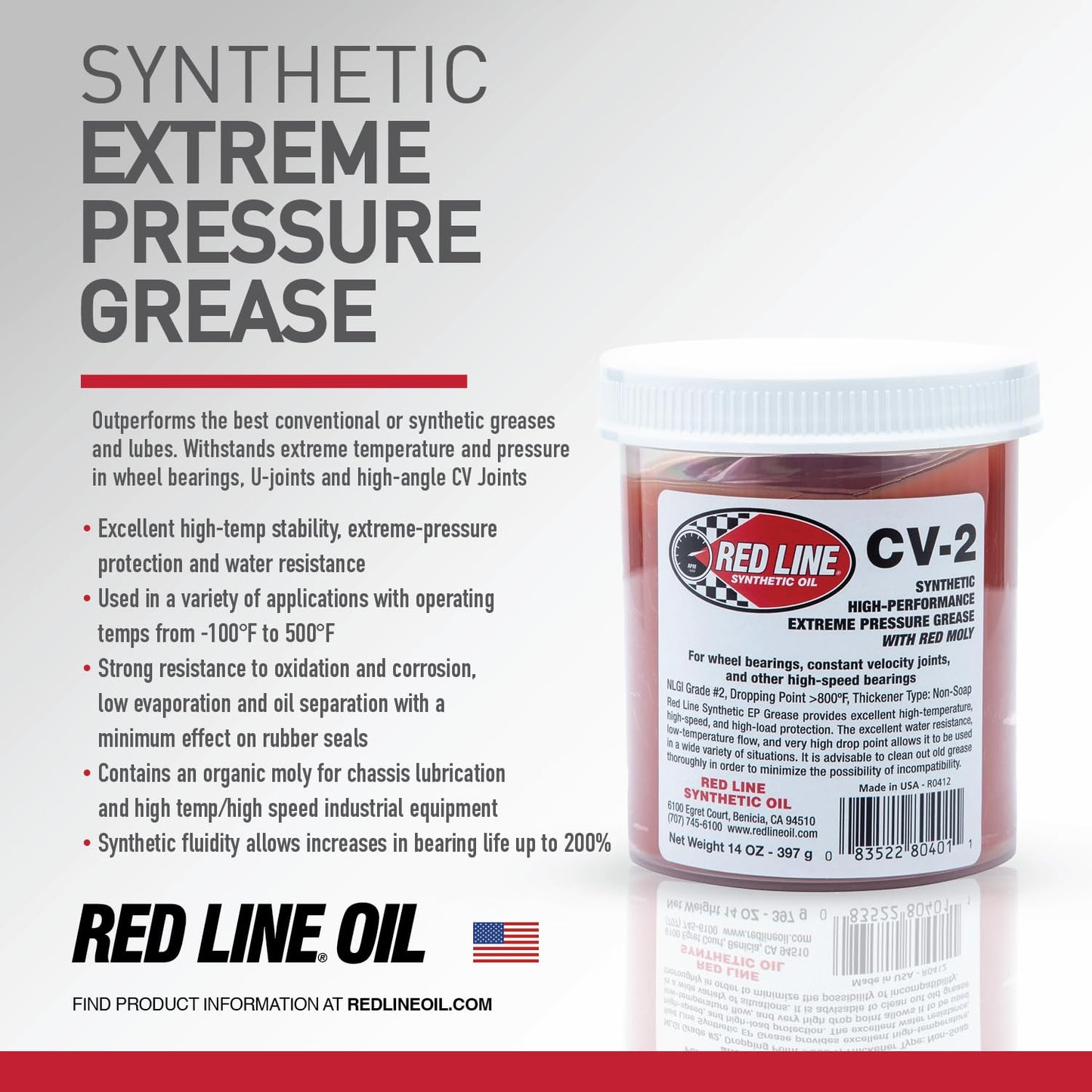 Red Line 80401 CV-2 Synthetic Grease - 14 oz. Jar
