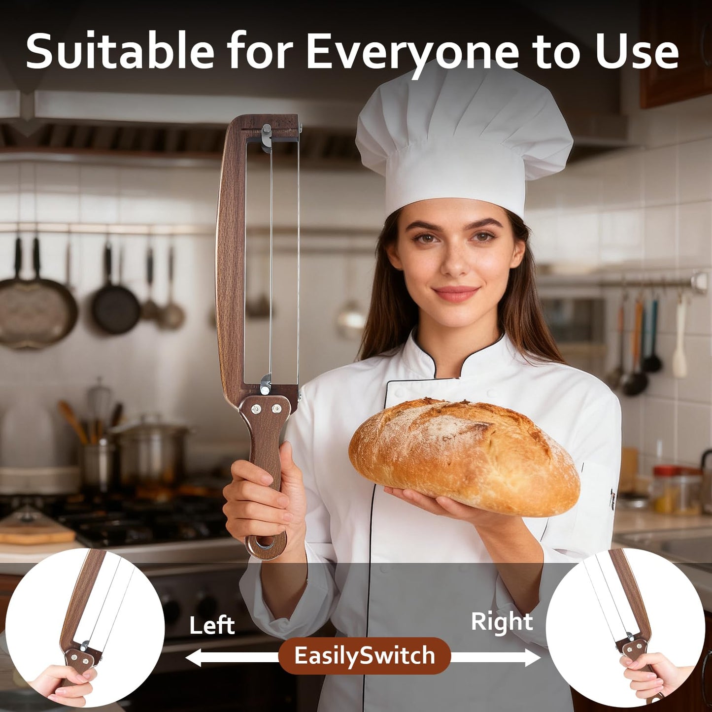 Bread Slicer for Homemade Bread,Adjustable Wooden Sourdough Bread Knife with Thickness Guide & Ultra-Sharp Serrated Blade, Perfect Cutter for Crusty Baguette,Loaves,and Cake,Great Gift for Baker