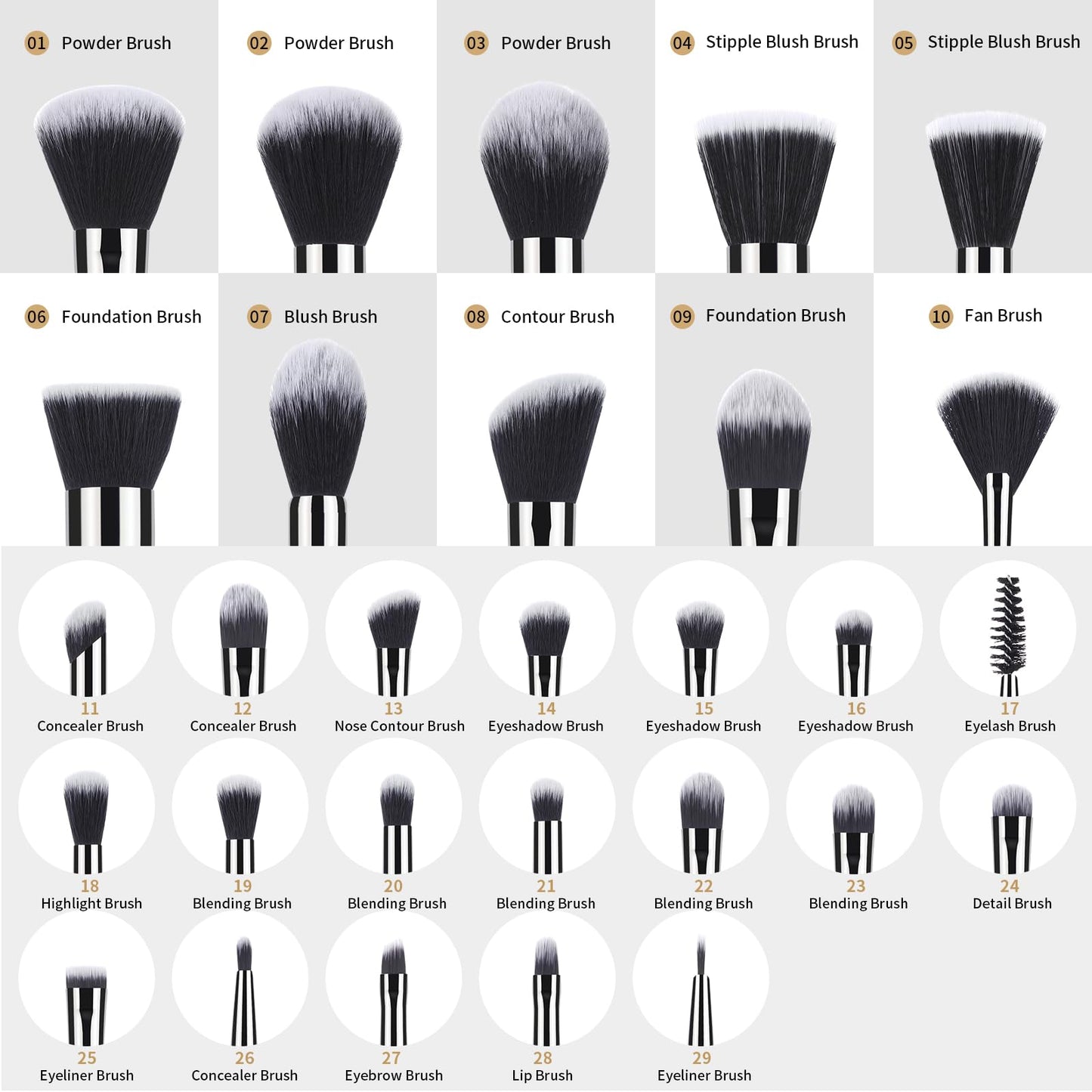 MSQ Makeup Brushes Set 29pcs Professional Cosmetics Brushes with Belt Waist Makeup Bag (Foundation, Powder, Creams, Liquids & Eye Brushes) for Women/Girls/Artists/Holiday gifts/travel