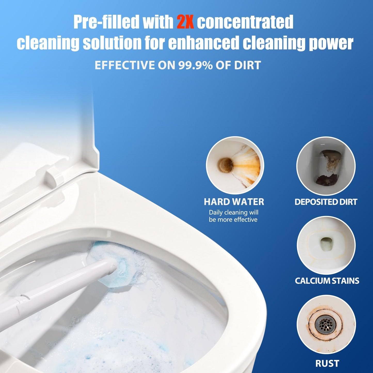 100 Count Disposable Toilet Bowl Wand Refills Prefilled with 2X Cleaning Solution, Compatible with Most Toilet Brush Handles, Not Fall Apart, Fresh Scent,