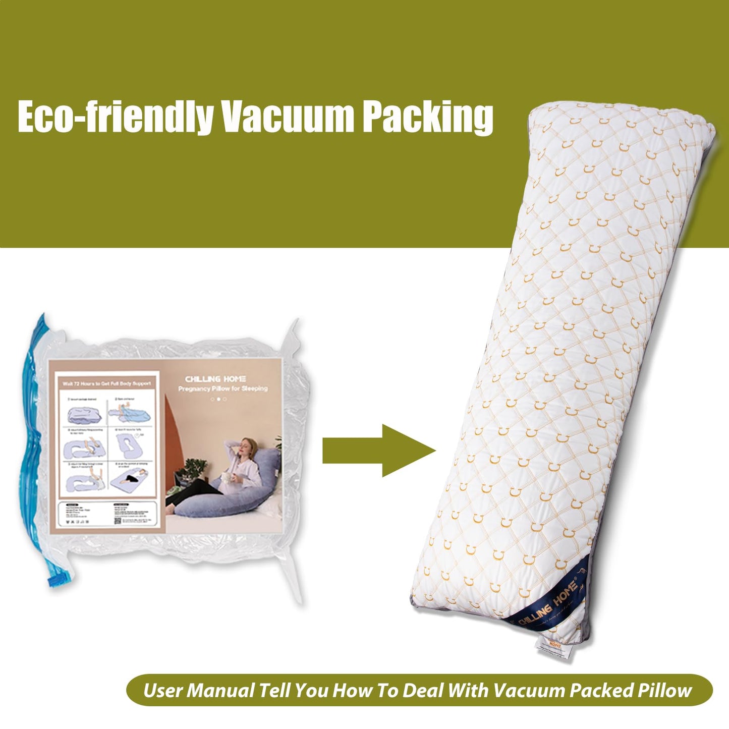Chilling Home Full Body Pillows for Adults with Washable Removable Pillowcase, Quilted Long Bed Pillows for Sleeping, Large Pillow for Pregnancy Women and Side Sleepers