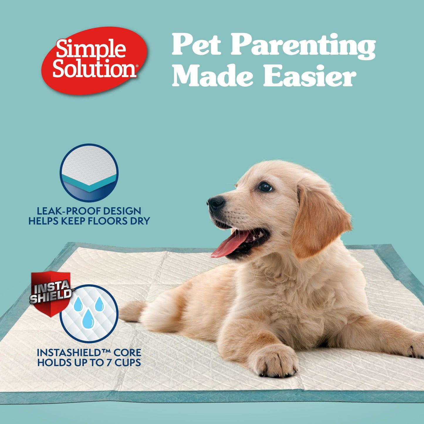 Simple Solution Training Puppy Pads | Extra Large, 6 Layer Dog Pee Pads, Absorbs Up to 7 Cups of Liquid | 28x30 Inches, 50 Count