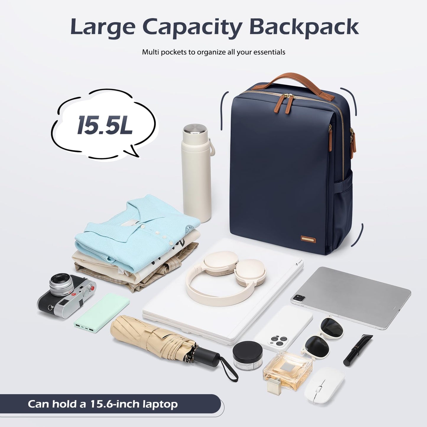 Stylish Laptop Backpack for Women Airline Approved Perfect for Work College and Travel Multi-Functional Casual Daypack Fits 15.6 Inch Notebook (Navy Blue)
