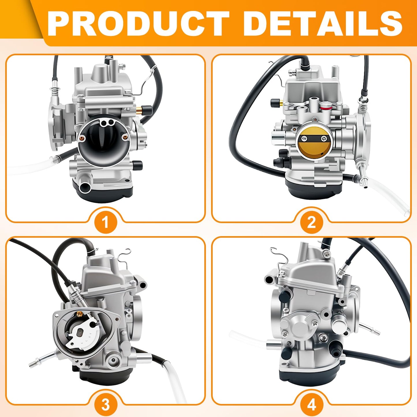 Carburetor for Yamaha 400 450 250 350 Kodiak Big Bear Grizzly Wolverine 2000-2014 YFM400 450 4X4 4WD ATV Carb Kit (Come with Starter Solenoid Relay, Cleaning Tools and Fuel Filter)