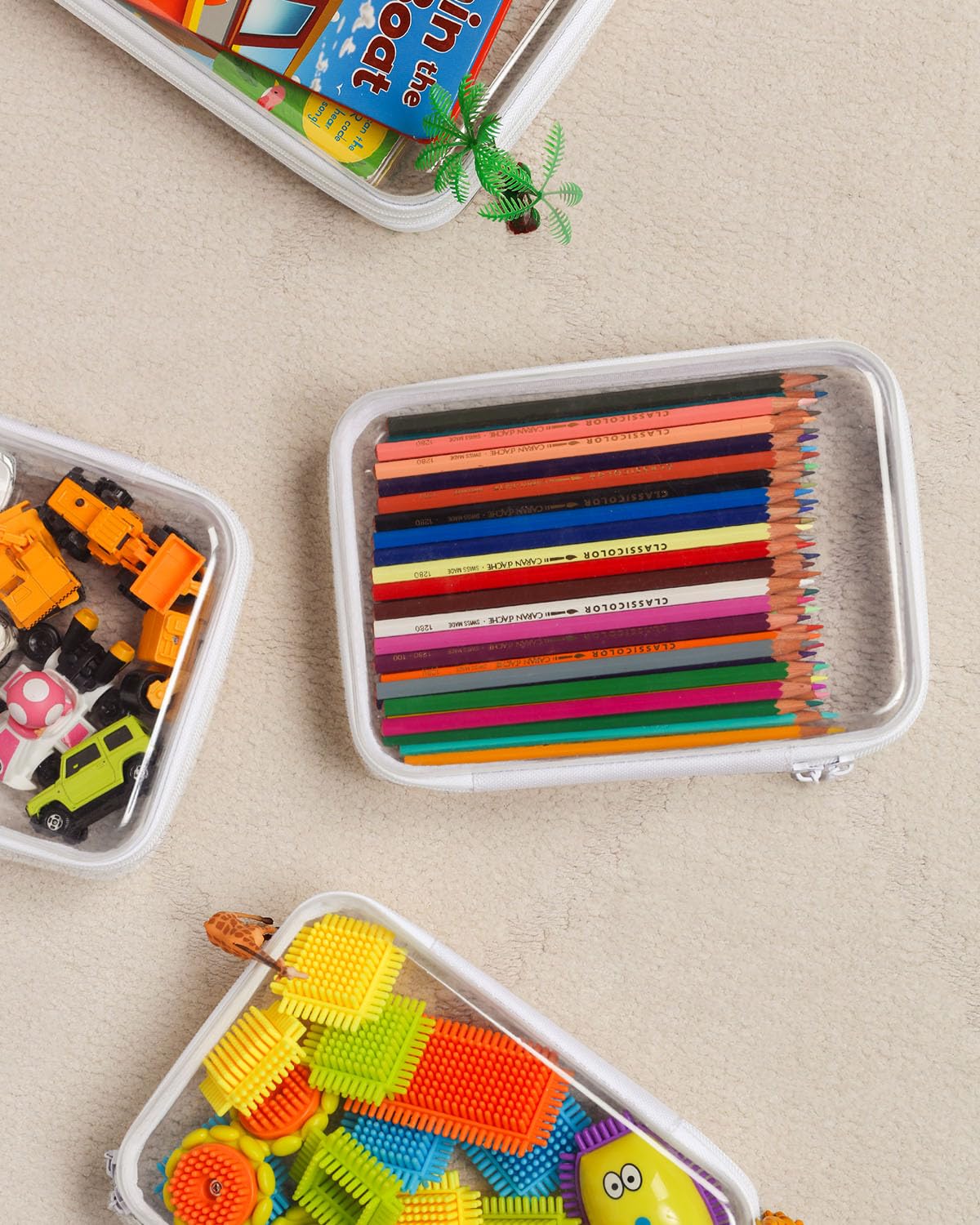 3PCS Clear Hard Shell Zipper Case,Portable Cosmetic Bag with Zipper, Diaper Bag Organizing Pouches, Kid's Toy Storage Organizer Bins,Hard Plastic Case, Halloween Thanksgiving Storage Bins