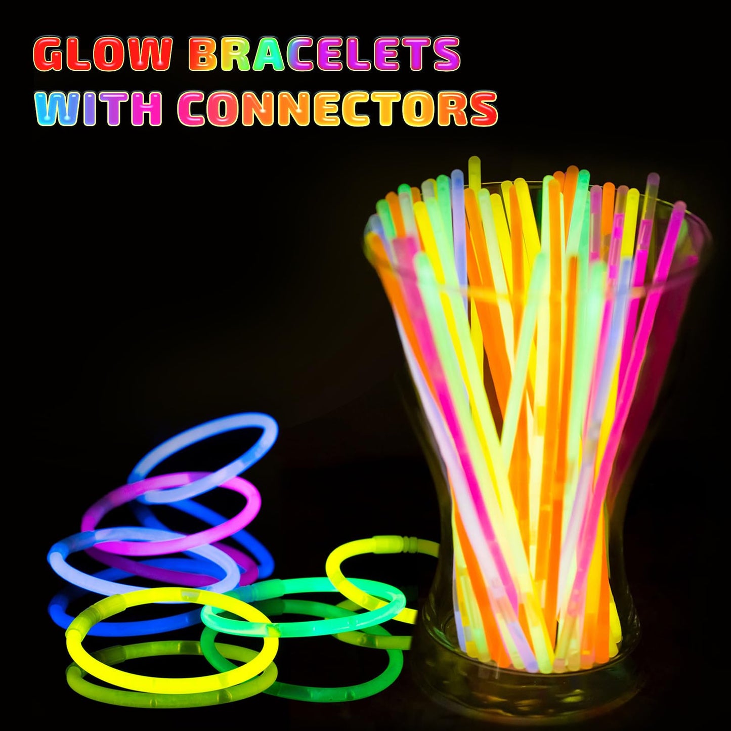 400 PCS Glow Sticks Bulk, Light Up Party Favors Neon Glow Bracelets and Glow Necklaces with Connectors, Glow in The Dark Sticks, Easter, Christmas, Halloween Party Supplies Pack, Party Favors for Kids