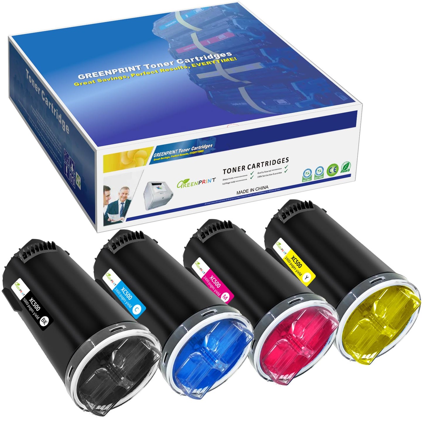4 Colors Remanufactured Toner Cartridges C500 C505 Standard Capacity 5000 Pages Black & 2400 Pages Cyan Magenta Yellow GREENPRINT for Xerox VersaLink C500 C500n C500dn C505 C505s C505x Laser Printers