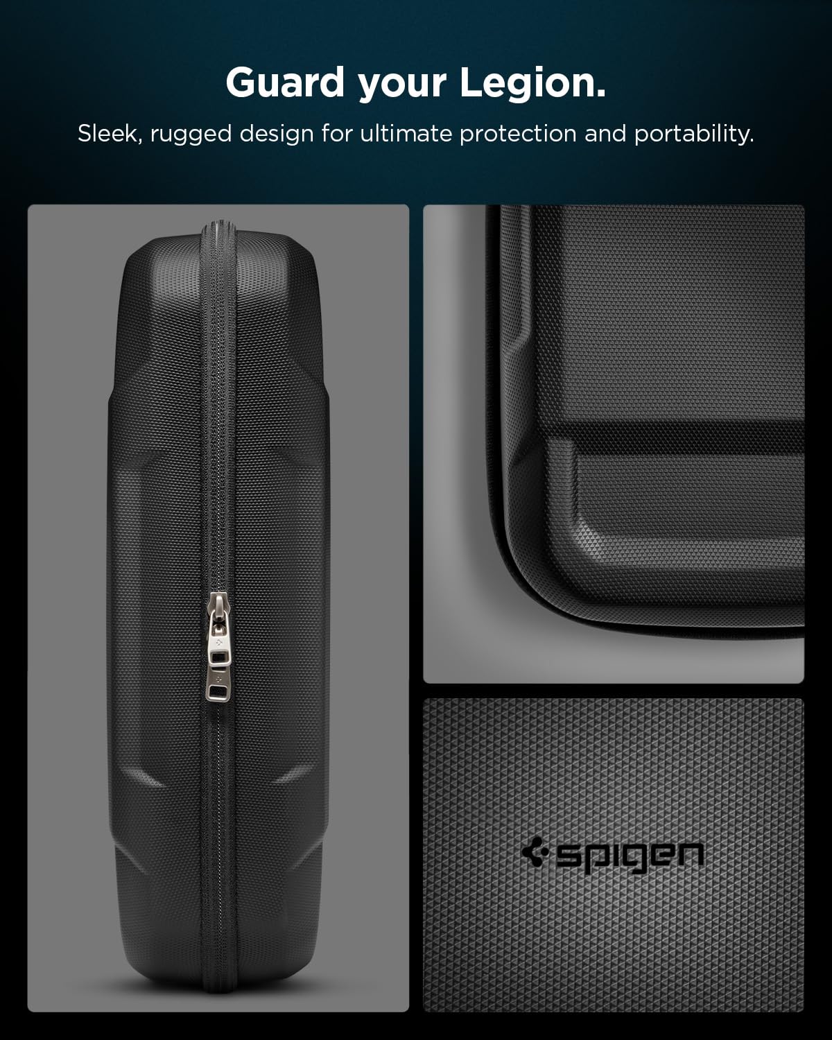 Spigen Rugged Armor Pro Designed for Lenovo Legion Go, MSI Claw 7 AI+ 8 AI+ & A8 Hard Shell Travel Carrying Case with Pockets for Accessories and Original Charger Storage Bag Case - Black