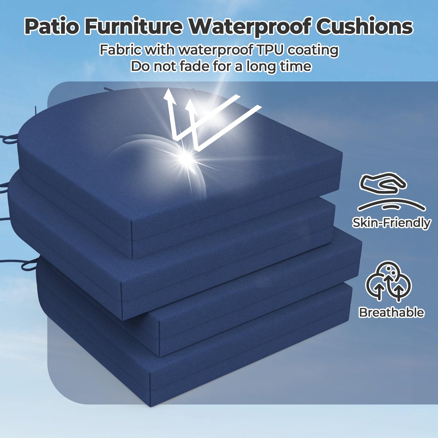 Bafode Patio Chair Cushions Set of 4, 17" x 16" x 2" Waterproof Outdoor Chair Cushions for Furniture, Seat Cushion with Ties, for Patio, Yard, Garden Dining Chair