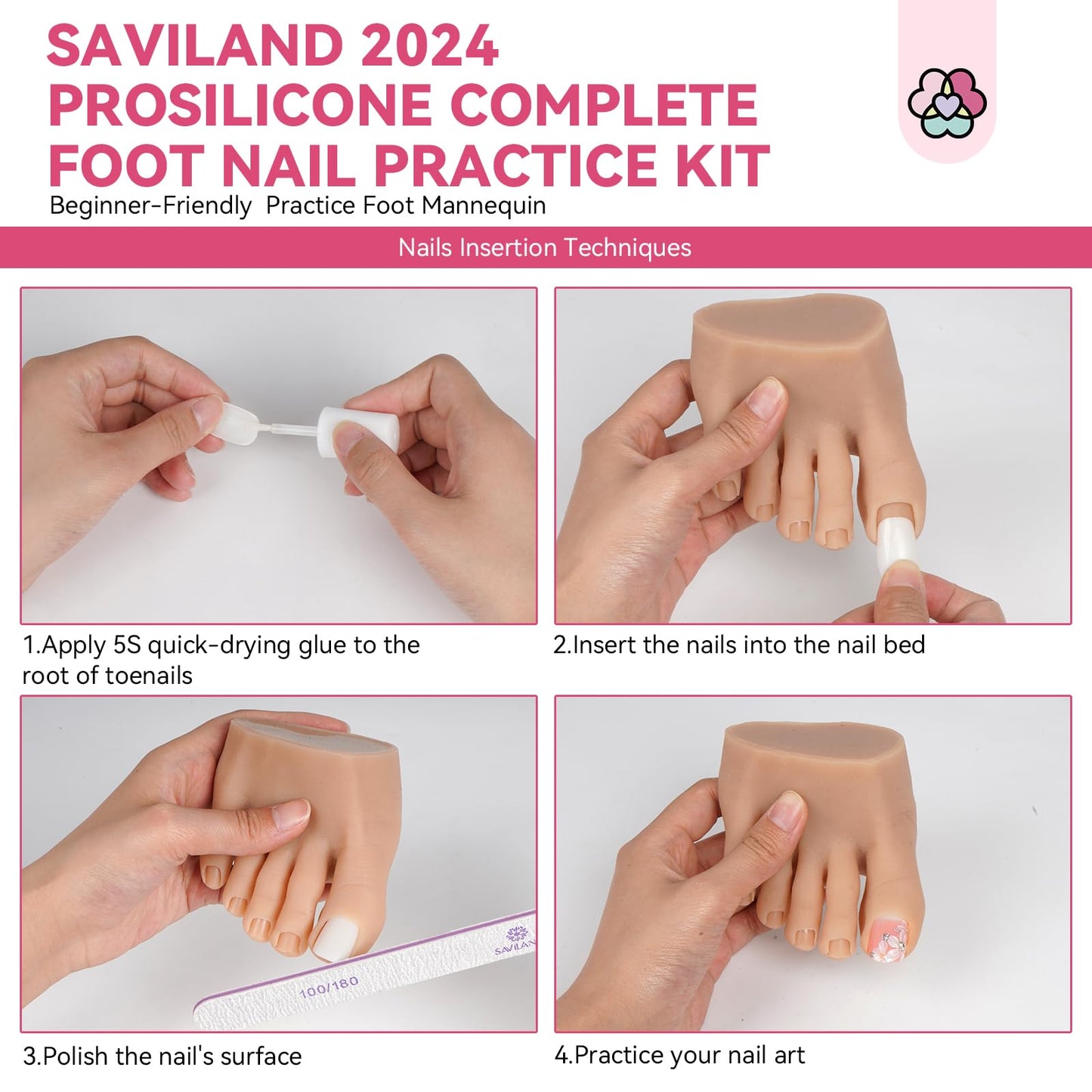 SAVILAND Silicone Foot for Nail Practice: 2025 Upgraded UP-TO-REAL Flexible Nail Foot Bendable Nail Foot Mannequin Table Clip Practice Foot Acrylic Nails Toe Fake Feet Salon Nail Art Learner (Right)