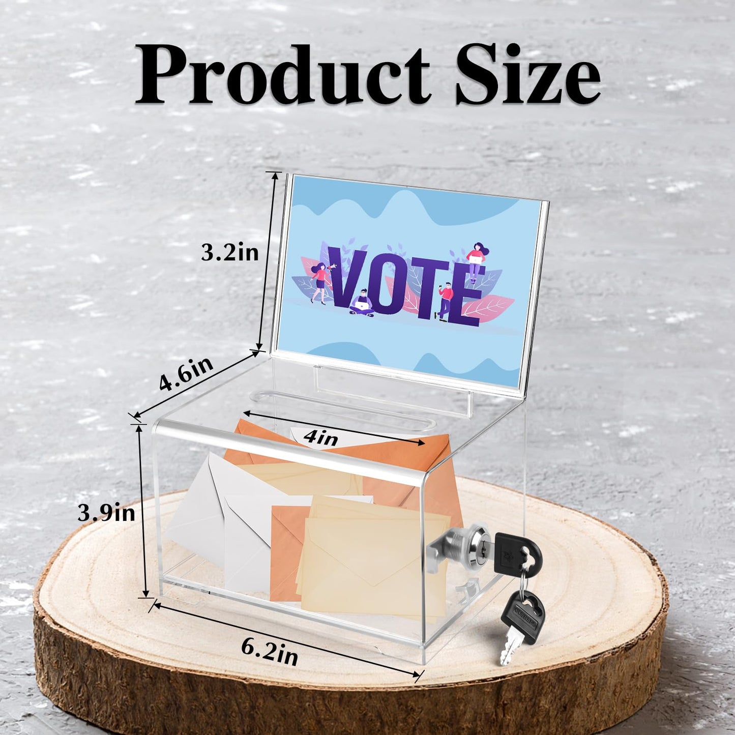 VOISEN Clear Donation Box with Lock,2 Pack Ballot Box with Sign Holder, 6.2x4.6x3.9 Inch