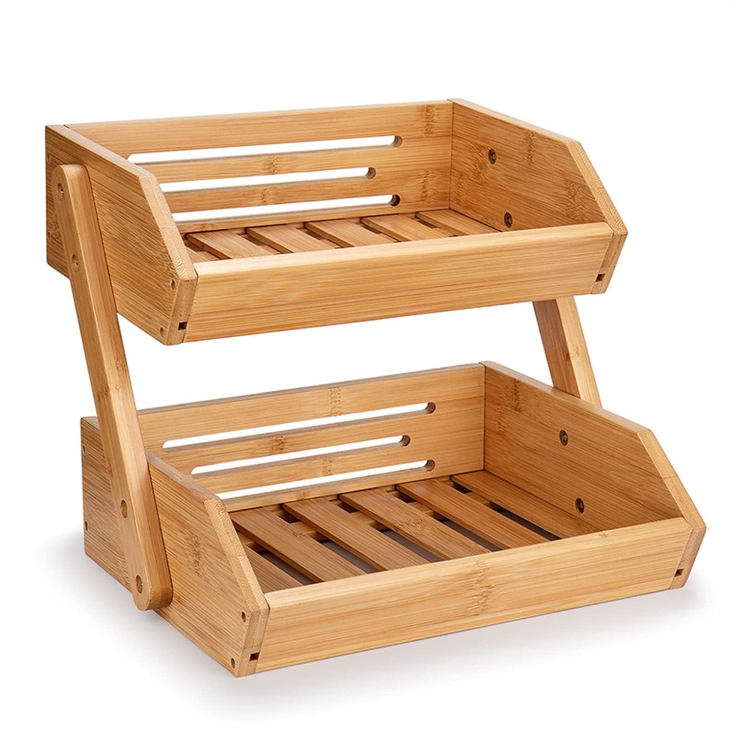 Bamboo Fruit Basket, 2-Tier Storage Stand Holder for Kitchen Countertop, 11" Tall, Large Capacity Organizer for Fruits and Vegetables, Natural