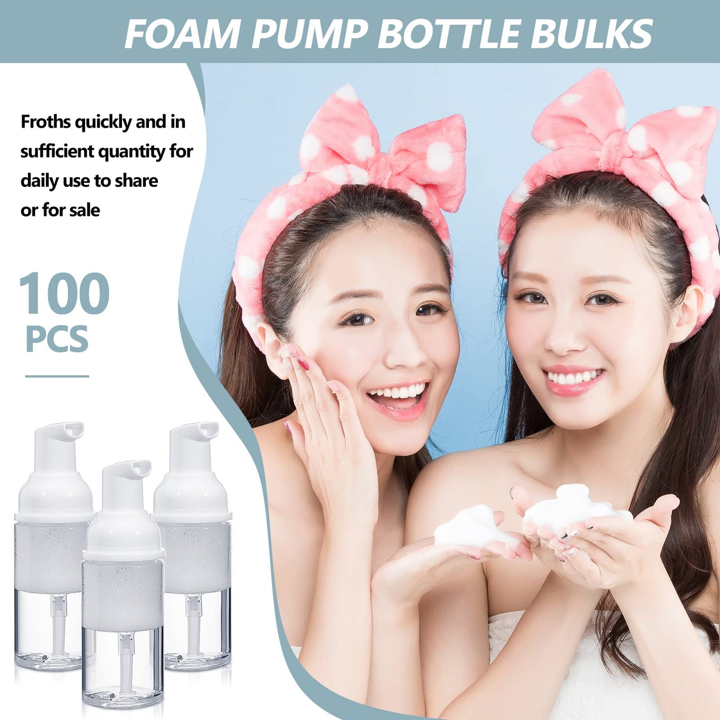 100 Pcs Foam Pump Bottle 1oz/30ml Mini Travel Plastic Empty Pump Lash Shampoo Clear Dispenser Portable Instant Soap Foaming Bottles for Hand Lotion Shampoo
