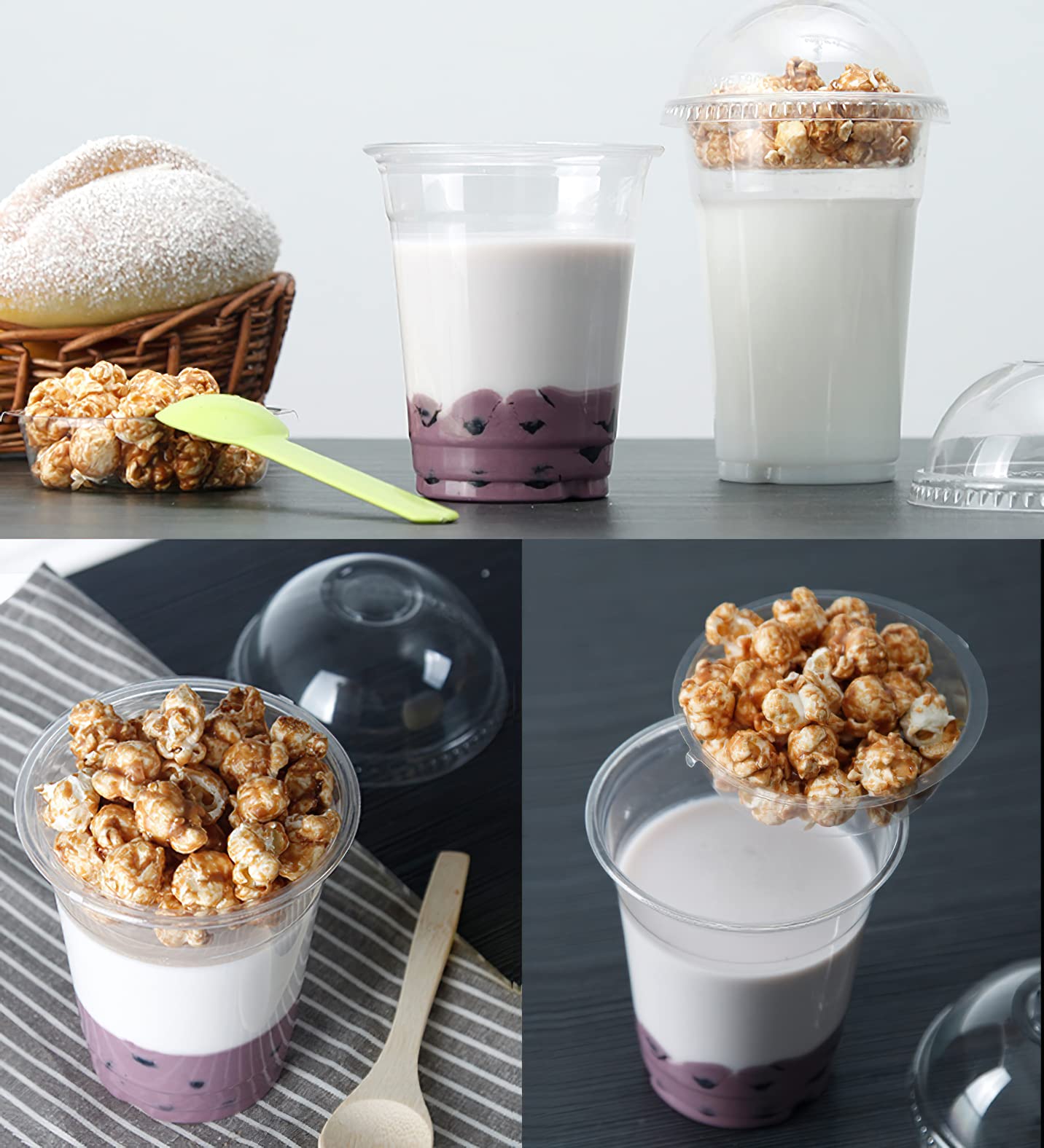 Kingrol 12 oz Parfait Cups - Set of 50 Disposable Dessert Cups with Dome Lids, Inserts, and Spoons - Clear Plastic Cups for Beverage, Ice Cream, Ice Coffee, Yogurt, Fruit, Appetizer, Tasting