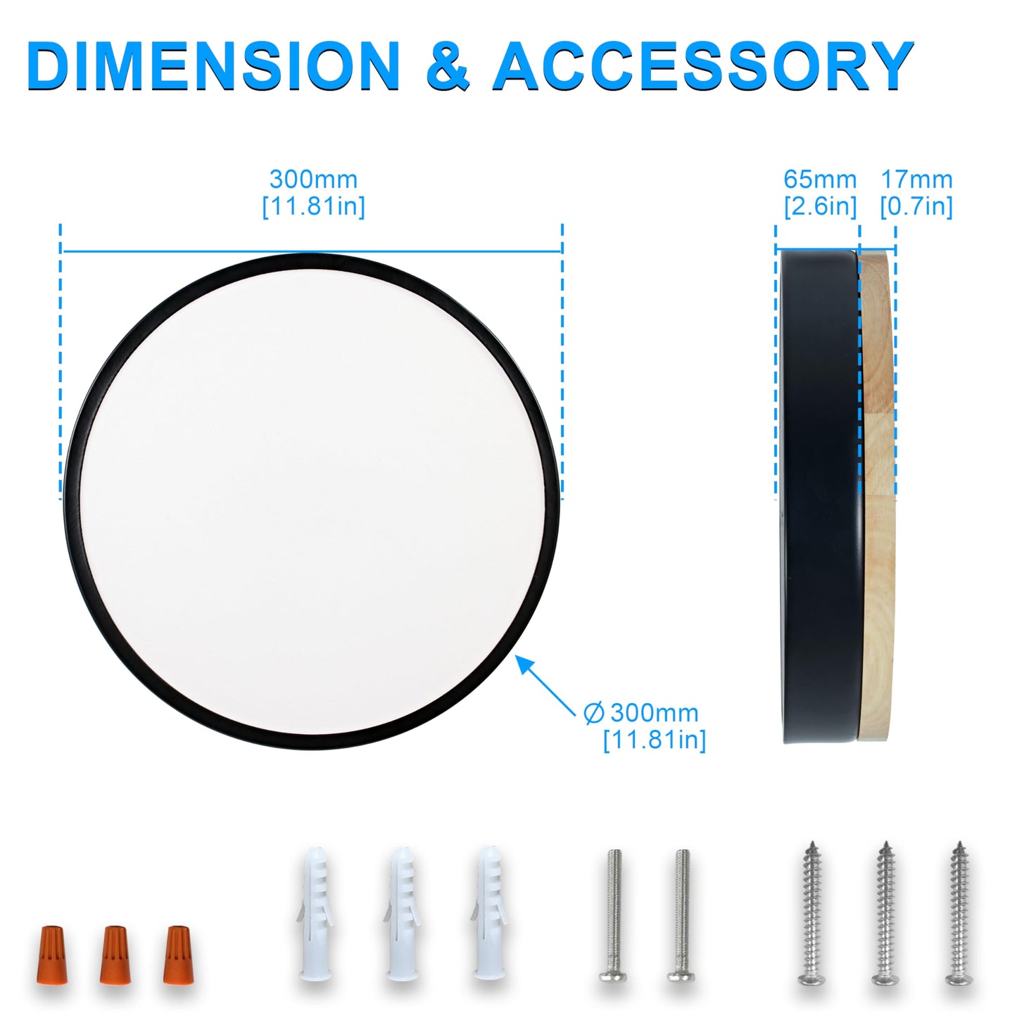 Geperll 12Inch Dimmable Wood LED Ceiling Light, 3000-6000K Tunable,Flush Mount Close to Ceiling Lighting 24W, Modern Fixture for Kitchen, Bedroom, Hallway
