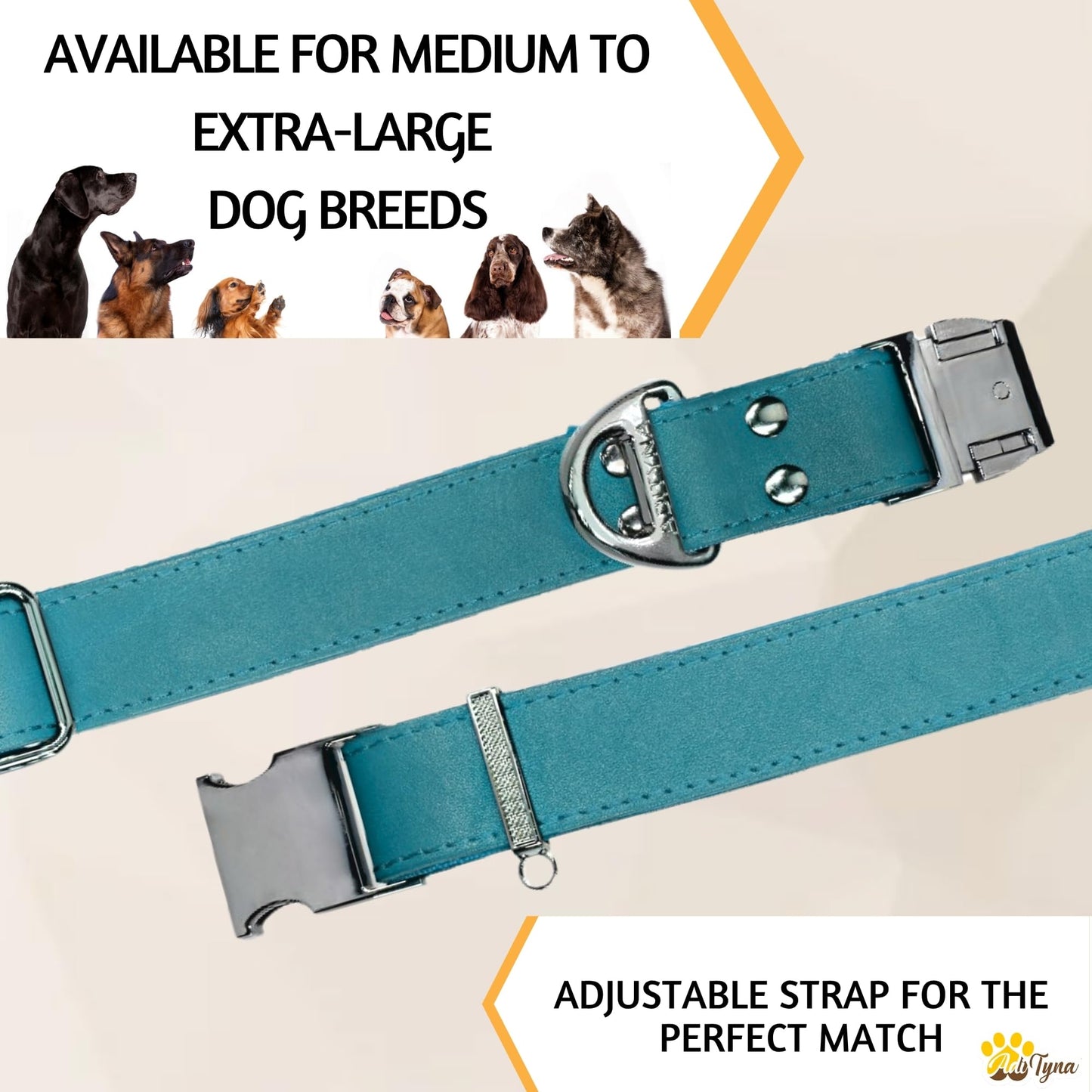 ADITYNA Leather Dog Collar with Metal Buckle - Heavy-Duty, Adjustable for Large & Extra Large Dogs - Walking & Training (Blue, Fits 19-30" Necks)